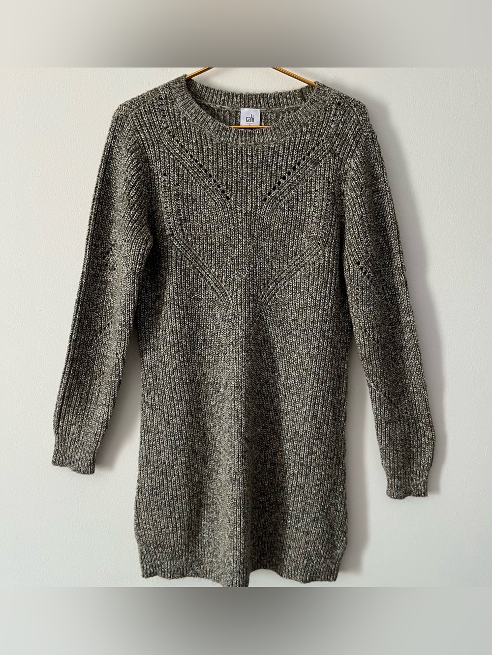 Cabi The Tunic Sweater Dress Olive Green Brown Marled Knit Cozy S